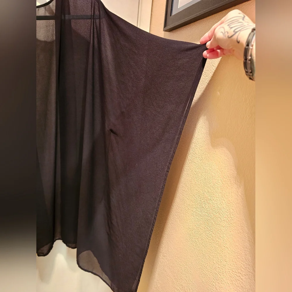 Black Sheer Open Front Drape Cardigan - Women - Picture 2 of 3